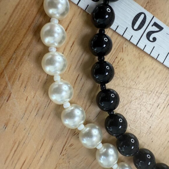 Cookie Lee Necklace Pearl  Black & White Double Strand Beaded Design Classic - Picture 8 of 9